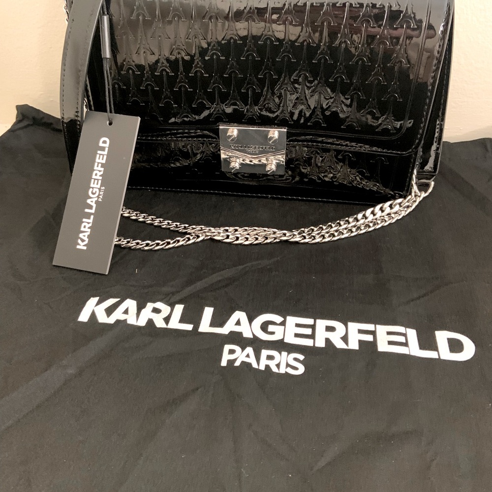 Karl Lagerfeld Eiffel Tower embossed shoulder bag.